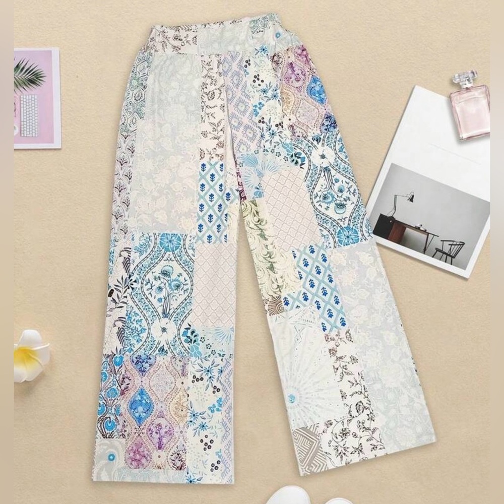 Bohemian Patchwork Wide-Leg Pants - Picture 2 of 9